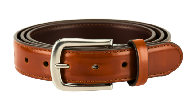 Classic Brown Leather Belt with Metal Buckle
