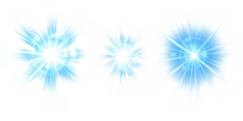 Three light blue bursts effect on transparent png background