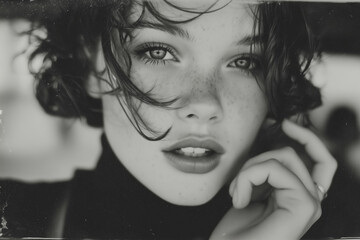 Black and White Beach Portrait of a Young Woman