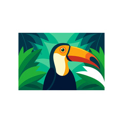 toucan with bright beak in rainforest canopy