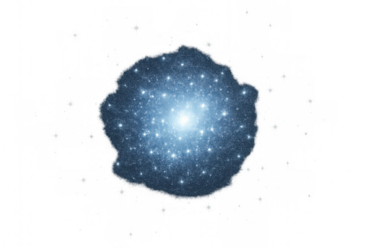 Glowing star cluster radiating bright energy, luminous core emerging against dark cosmic expanse