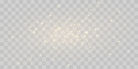 Magical light dust, dusty shine. Flying particles of light. Christmas light effect on png.