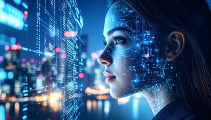 Artificial intelligence gazes upon futuristic city