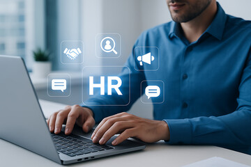 Human resource digital dashboard showing hr tools and communication system for hiring process and employee recruitment management in modern corporate office