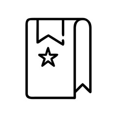 Bookmark icon with a star symbol. Line art of a book marker for reading, learning, and saving favorite content. Vector graphic for web, library, and education themes.