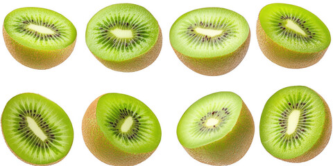 Fototapeta premium Halved kiwis arranged in pattern on transparent png background