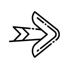 A modern line art icon of a forward arrow pointing right. This vector symbol represents direction, guidance, and the next step, perfect for web UI, navigation, and presentation design.