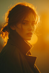 Autumn Sunset Portrait of a Woman in the City – Warm Golden Light and Urban Mood
