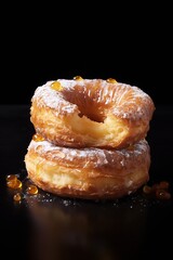A Stack of Three Cronuts Sitting on Top of a Table. Freshly baked cronut - flaky croissant-doughnut hybrid