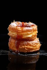 A Stack of Cronuts Sitting on Top of a Table. Freshly baked cronut - flaky croissant-doughnut hybrid