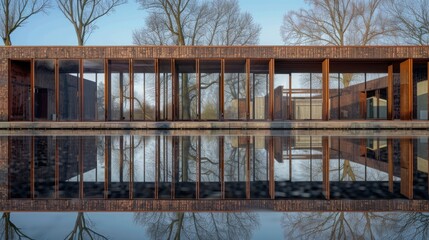 
Building wood architecture reflection.