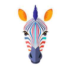 Colorful Zebra Head Icon Isolated on a Transparent Background