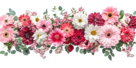 Floral arrangement with pink hues on transparent png background