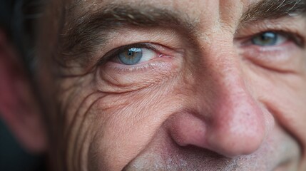 extreme closeup portrait blue eyes wrinkles smile natural lighting