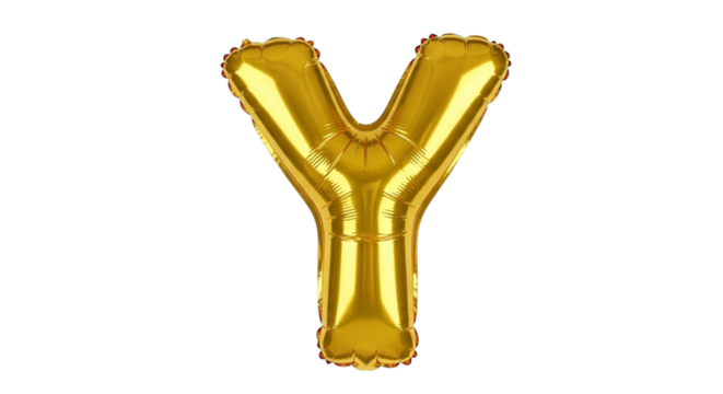 Golden letter y balloon isolated on transparent background