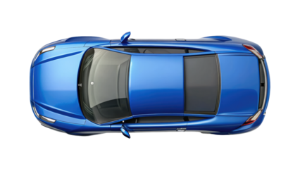 Blue Car Top View Isolated on Transparent white background, clipping path