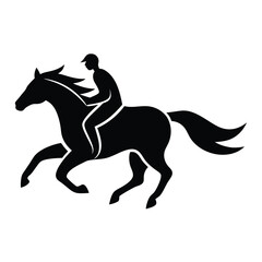 Equestrian Sport Silhouette of Horse and Rider in Action Graphic Design Element Black and White Illustration
