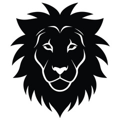 Obraz premium Majestic Lion Head Silhouette Illustration with Detailed Mane and Elegant Lines Perfect for Logos and Design Elements
