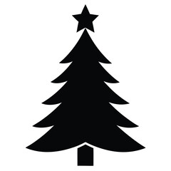 Obraz premium Black Christmas tree silhouette with star on top for holiday season designs and vector illustrations perfect for Christmas decorations