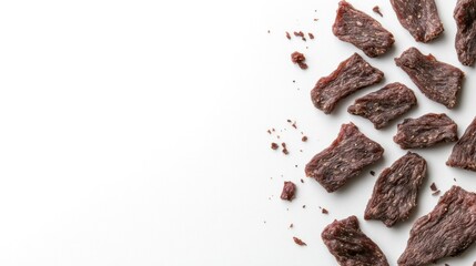 Dried beef pieces on white background