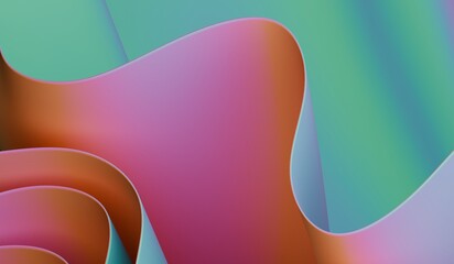 abstract curvy shape against the colourful background. Iridescent futuristic template