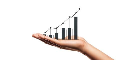 Graph in hand showing growth on transparent png background