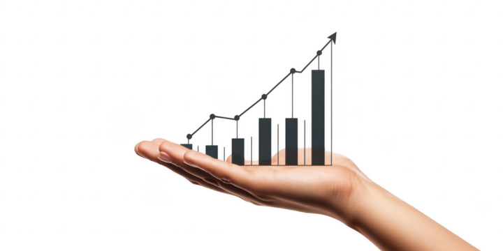 Graph in hand showing growth on transparent png background