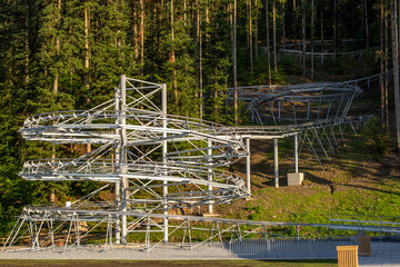 Sled roller coaster structure built in the woods or forest, in Gura Humorului ,Romania