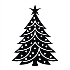 Fototapeta premium Stylized black christmas tree silhouette with ornaments isolated on white background
