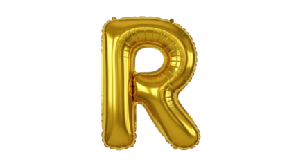Golden letter r balloon isolated on transparent background