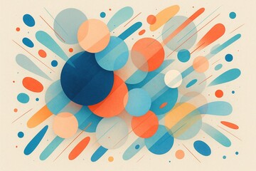 Playful Abstraction Composition featuring Circles and Geometric Shapes with a Retro Inspired Color Palette and Textured Background