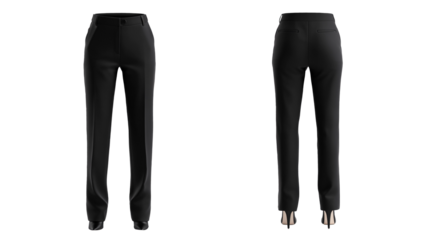 Black slim fit pant 3d model front and back for female transparent background