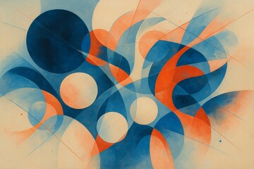 Abstract Composition of Circles and Arcs in Blue and Orange Hues A Harmonious Dance of Geometric Shapes