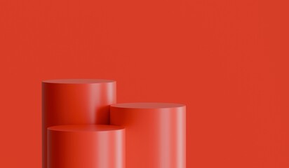 Blank pedestal. red circular podium for luxury product advertising display on red colour background