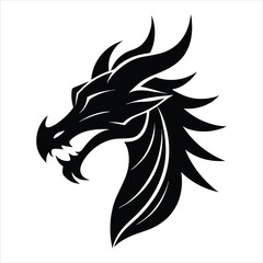 Obraz premium Fierce black dragon head silhouette isolated on white background