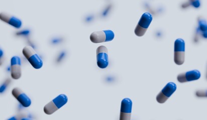 Falling medical pills capsules isolated background
