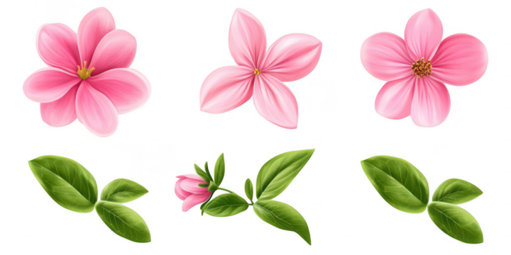 Pink floral elements arrangement on transparent png background