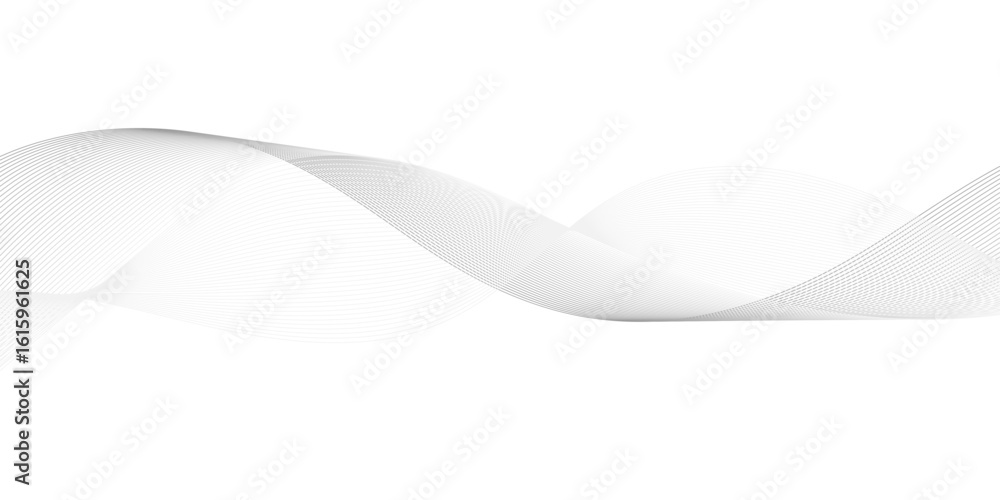 Poster modern abstract glowing soft grey wave lines on a white background: dynamic flowing wave design elem