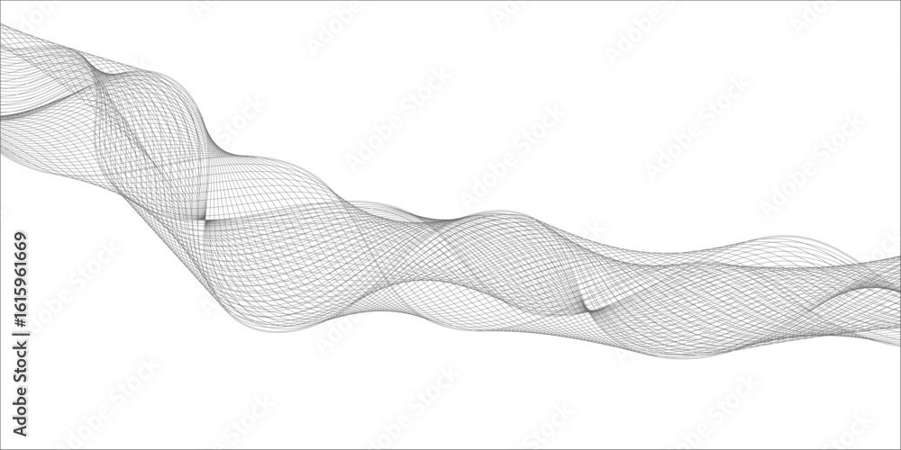 Poster a beautiful and dynamic digital wave design: colorful equalizer tracks with intricate line art, blen