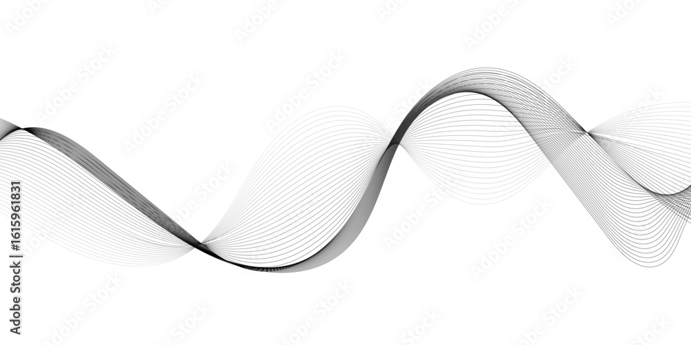 Poster modern abstract glowing soft grey wave lines on a white background: dynamic flowing wave design elem