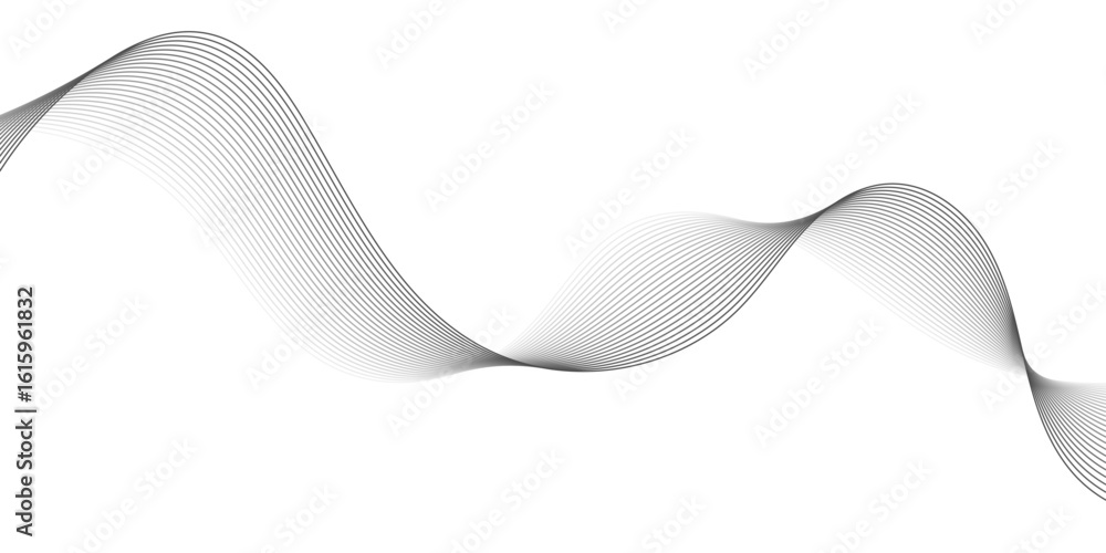 Poster modern abstract glowing soft grey wave lines on a white background: dynamic flowing wave design elem