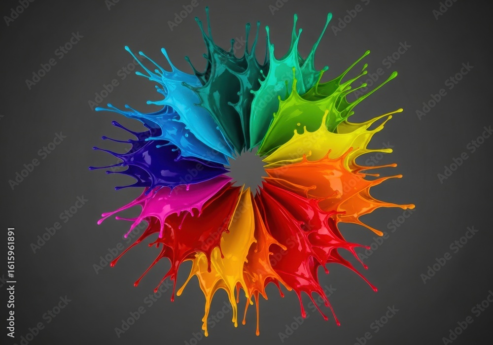 Poster a vibrant rainbow paint splash forms a circular pattern