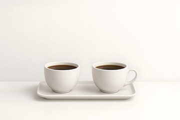 Elegant Coffee Break Two Cups of Dark Brew on a White Tray Minimalist and Serene Composition