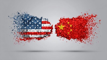 Abstract representation of United States and China flags symbolizing international relations and cultural differences