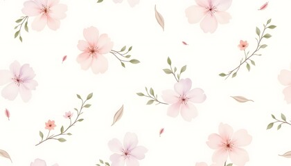 Fototapeta premium A repeating pattern of delicate floral illustrations rendered in soft watercolor washes