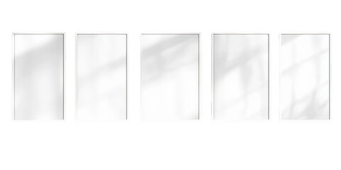 Five blank frames aligned on transparent png background