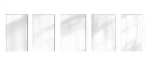 Five blank frames aligned on transparent png background