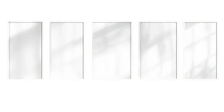 Five blank frames aligned on transparent png background