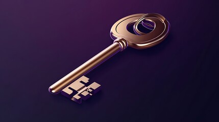 Detailed 3D vector key icon with metallic shine on a dark purple background