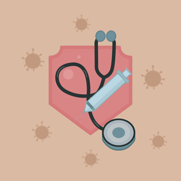 medical shield vintage logo vector minimalist illustration design, medical care protection symbol design